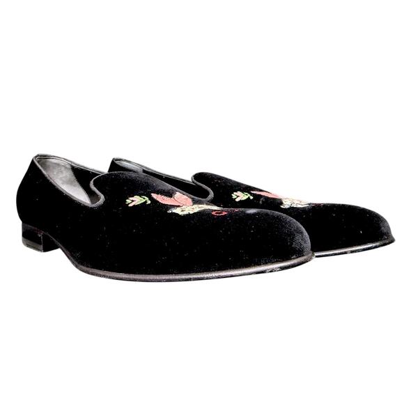 Gucci Flying Pig Embroidered Men\'s 7.5 Black Velvet Loafers Slippers Luxury main image 5